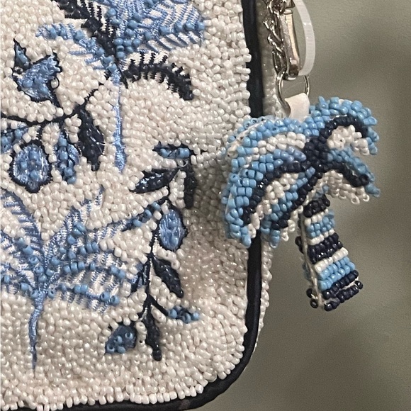 TikTok Viral Blue Floral/ Palm Tree Beaded Shoulder Bag - Picture 3 of 3